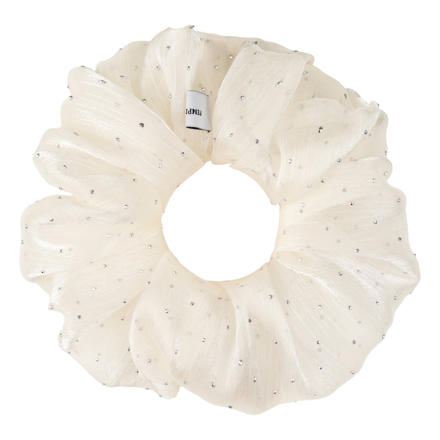 Ivory Organza Crystal Scrunchie