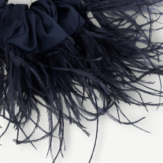 Navy Blue & Tulle Feathers Scrunchie