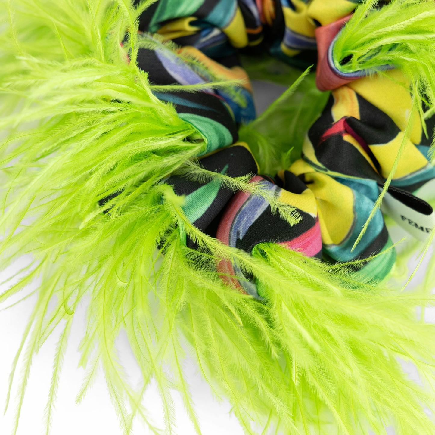 Lime Green Feathers Scrunchie