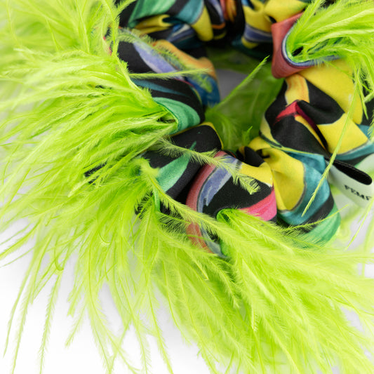 Lime Green Feathers Scrunchie