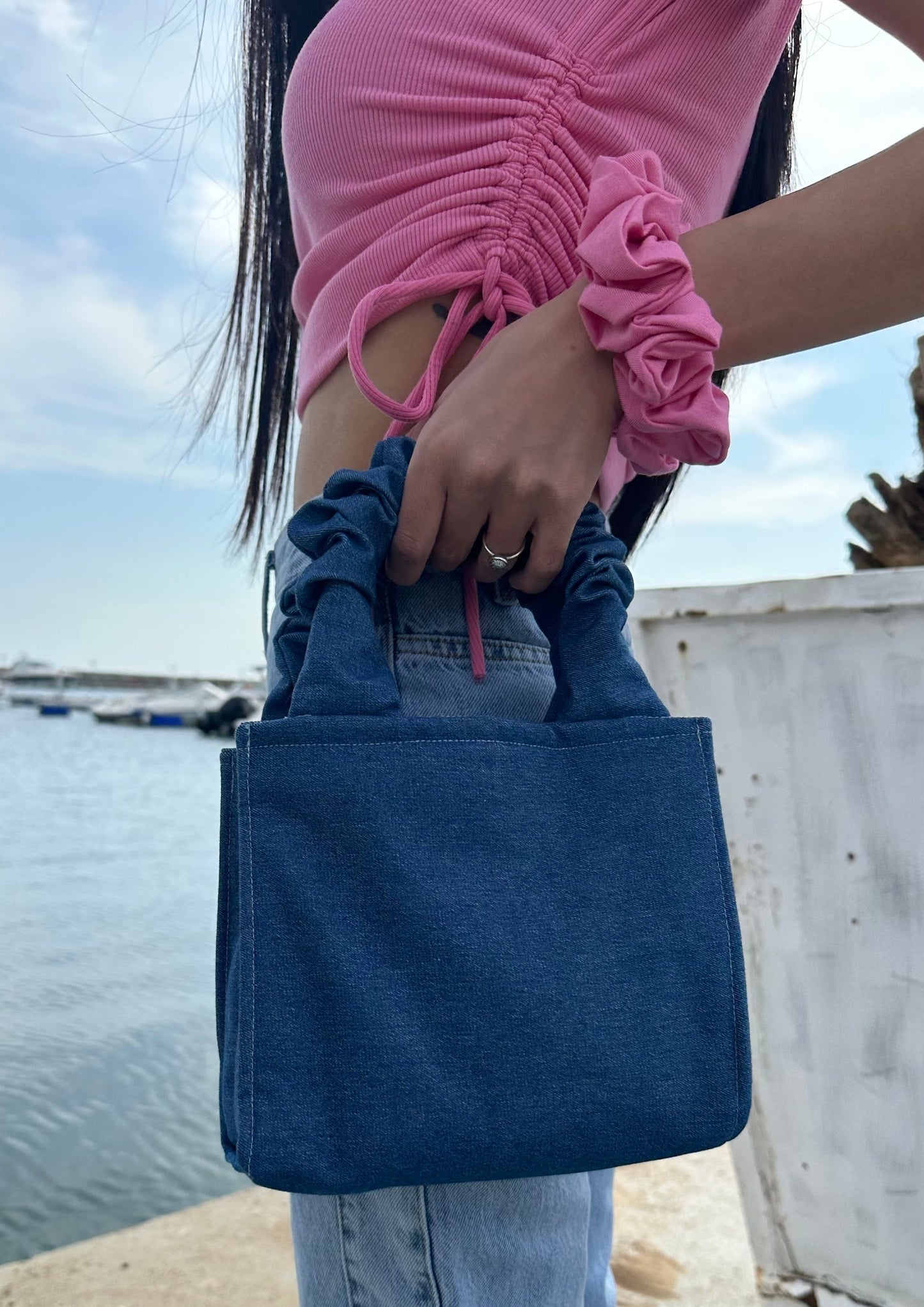 Denim Tote Scrunchie Bag