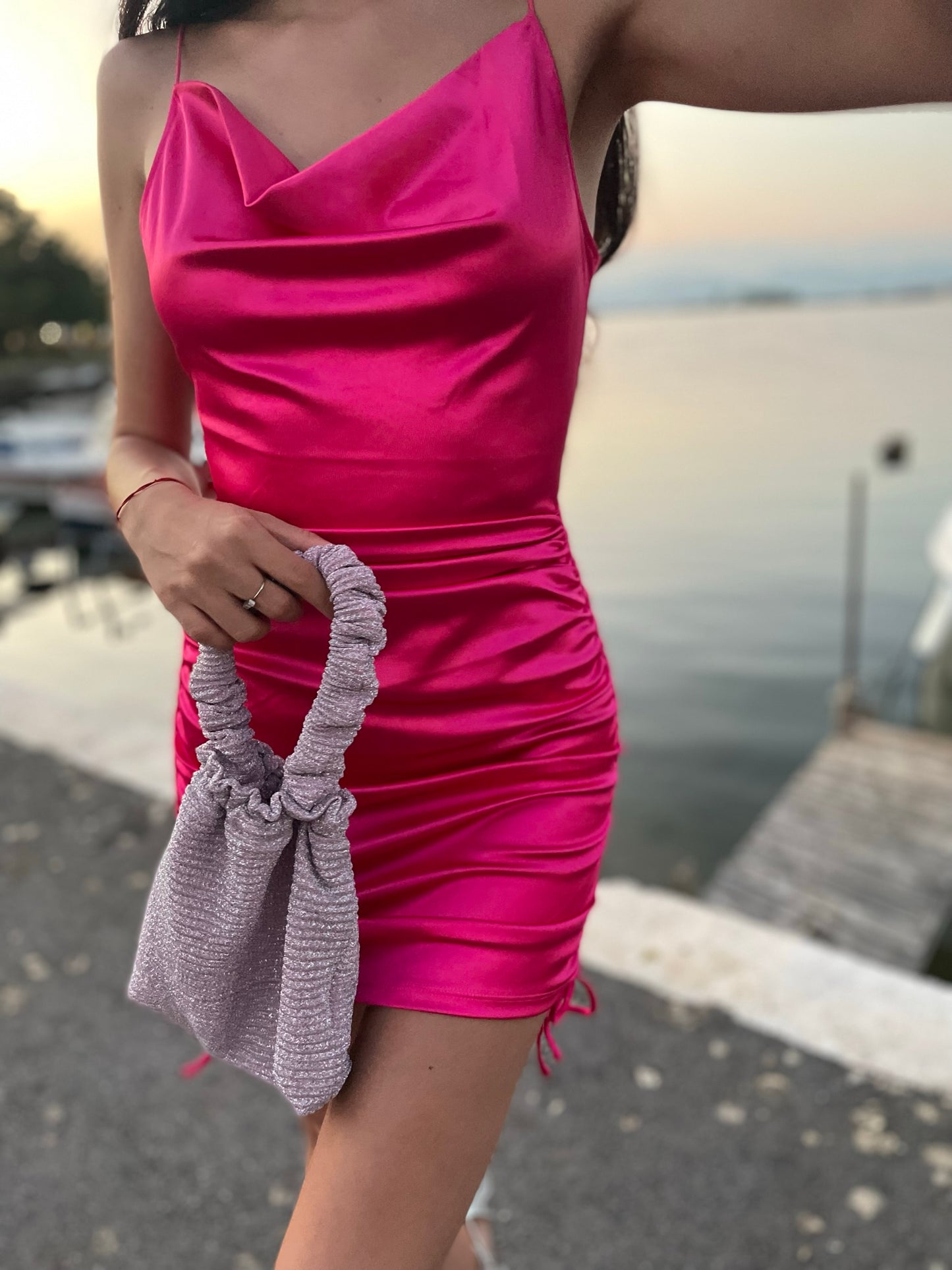 Handmade Silver Pink Scrunchie Bag