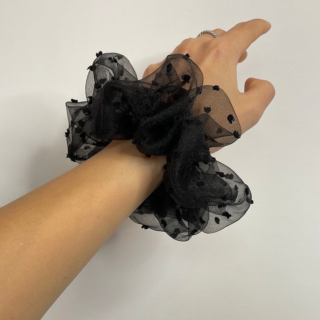 Black Organza Dotted Scrunchie