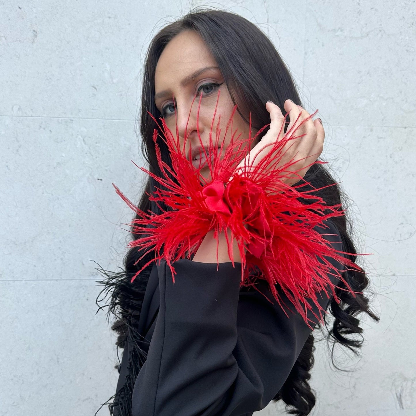 Red Feathers Scrunchie