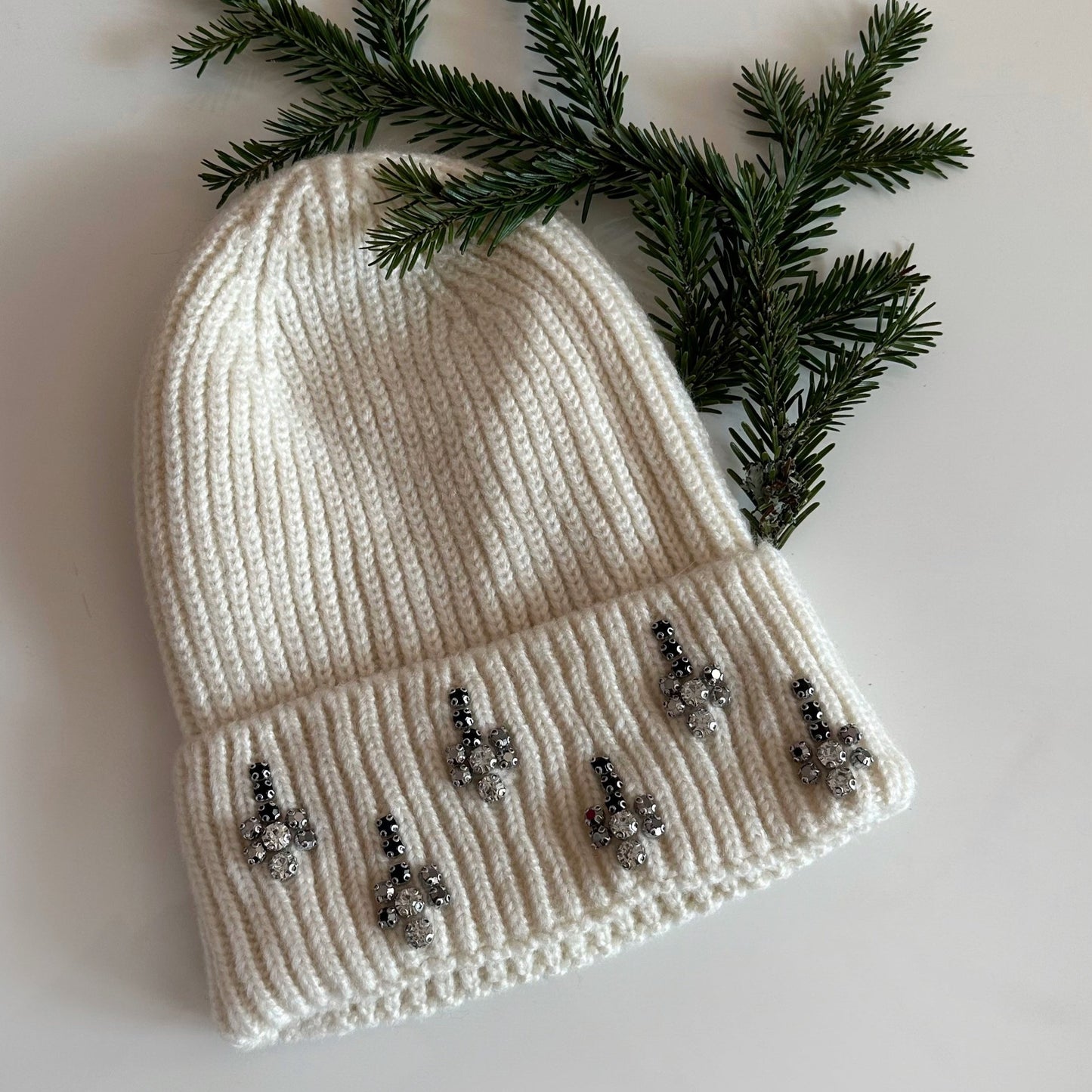 Knitted Winter Hat with Crystals