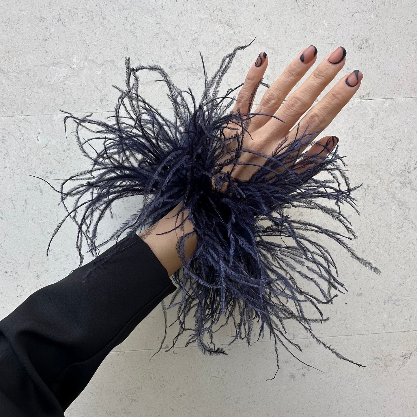 Navy Blue & Tulle Feathers Scrunchie