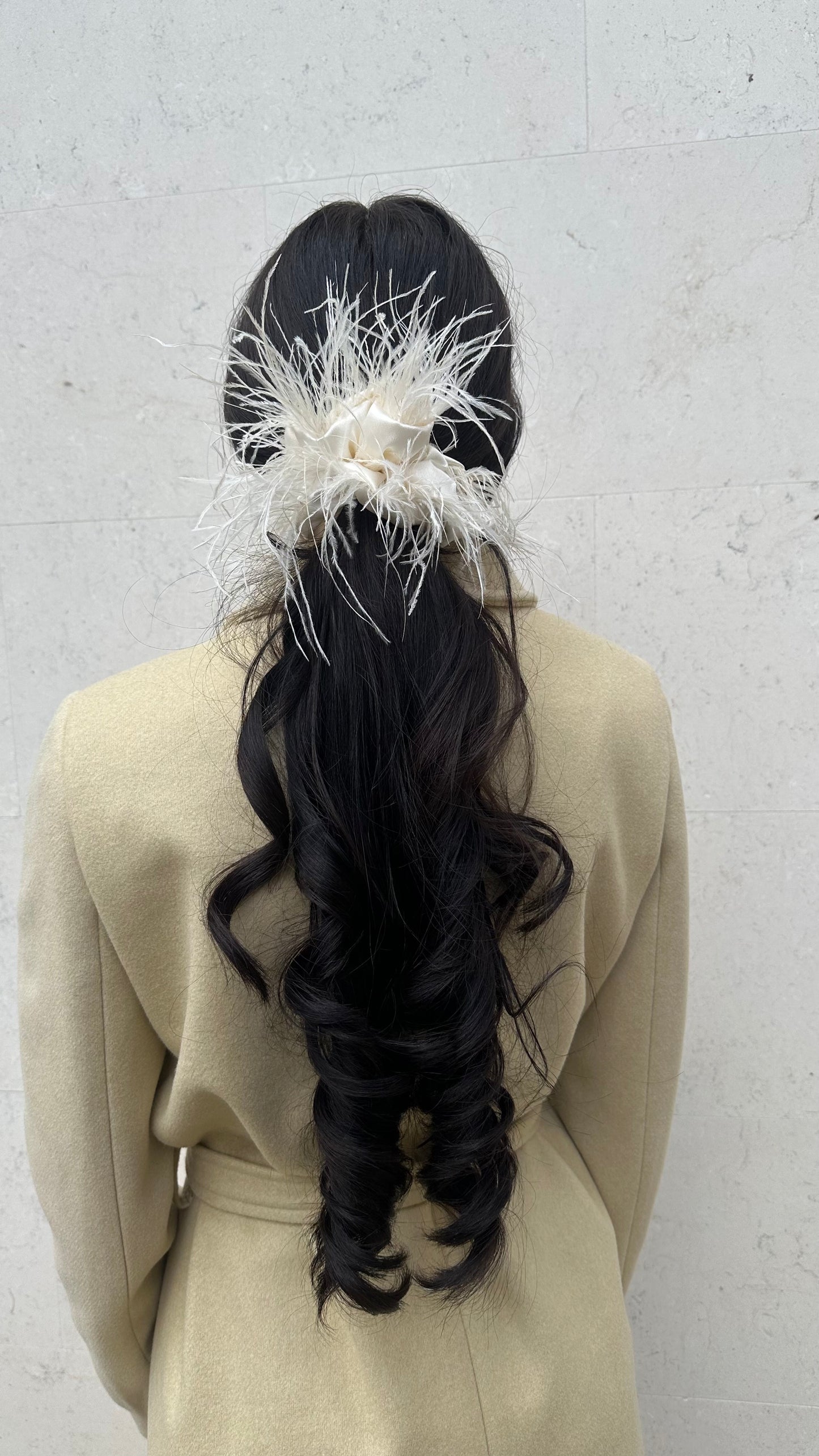 Ivory White Feathers Scrunchie