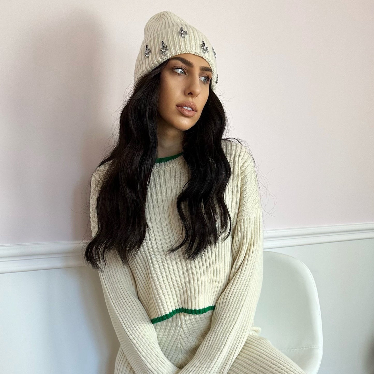 Knitted Winter Hat with Crystals