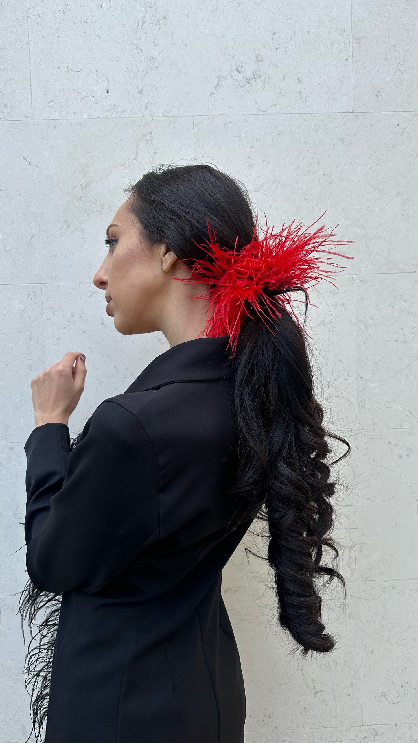 Red Feathers Scrunchie