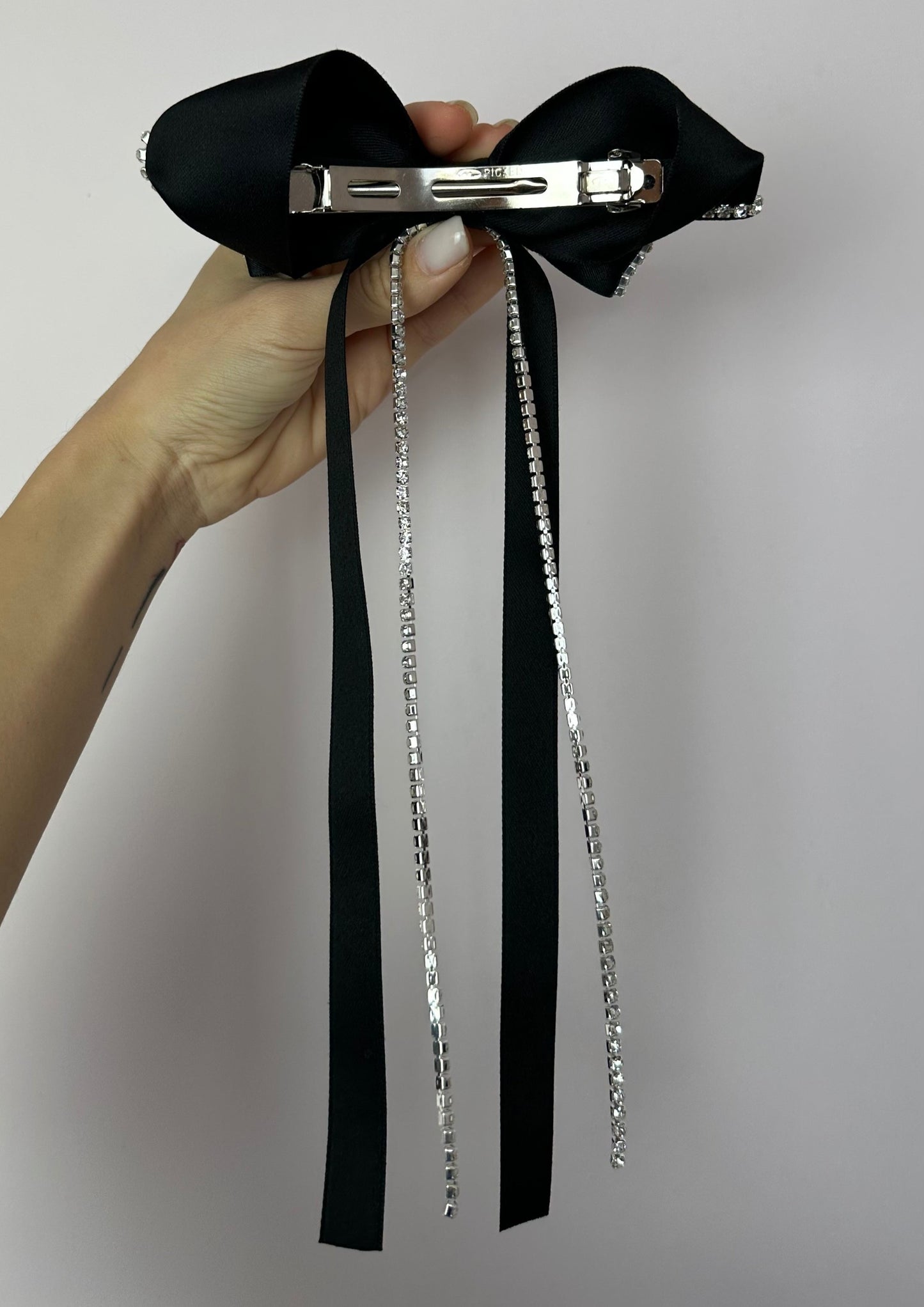 Handmade Bow in Black with Crystals