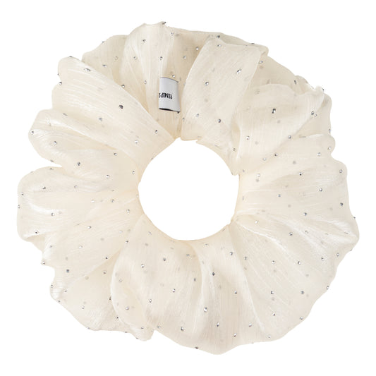 Ivory Organza Crystal Scrunchie