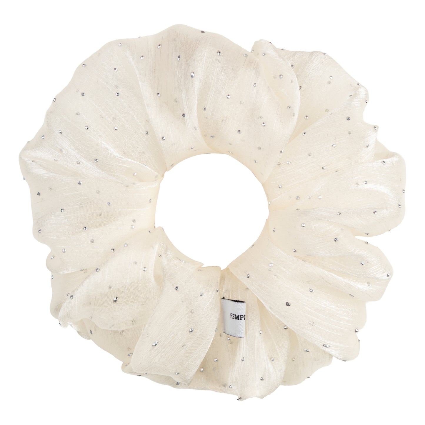 Ivory Organza Crystal Scrunchie