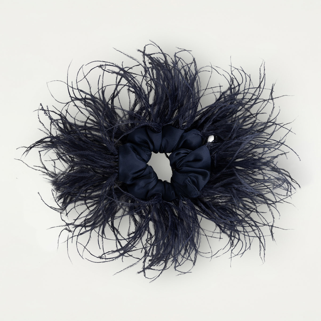 Navy Blue & Tulle Feathers Scrunchie