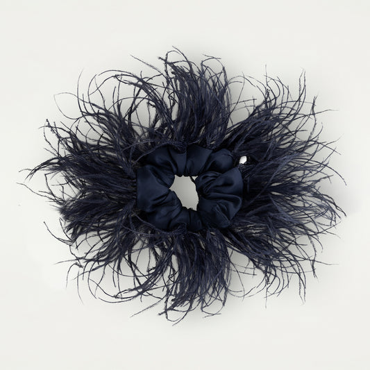Navy Blue & Tulle Feathers Scrunchie
