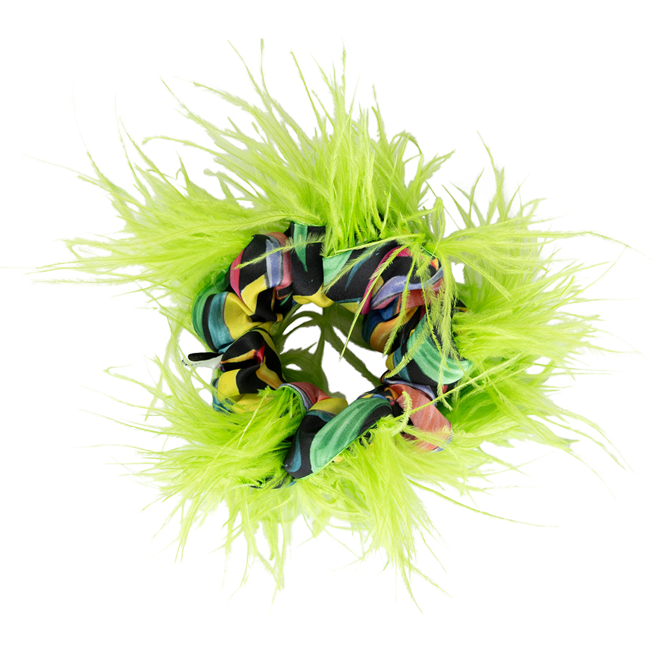 Lime Green Feathers Scrunchie