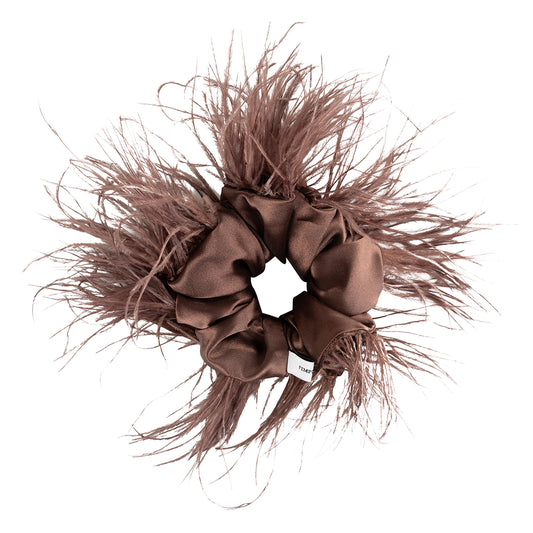 Chocolate Brown Feathers Scrunchie