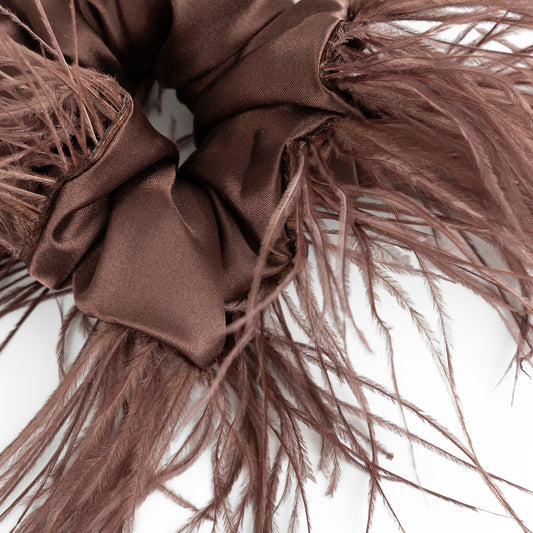 Chocolate Brown Feathers Scrunchie