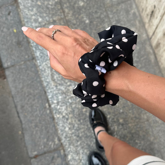 Black Scrunchie with creamy dots