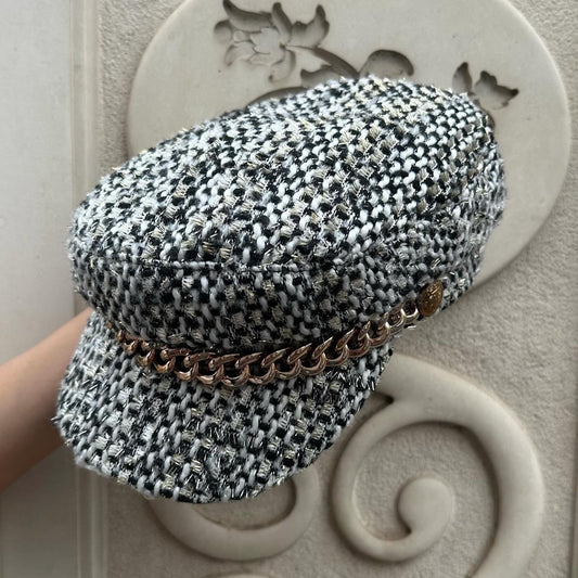 Tweed Cap with Gold chain