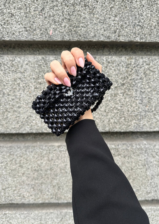 Beaded Crystal Wallet in Black