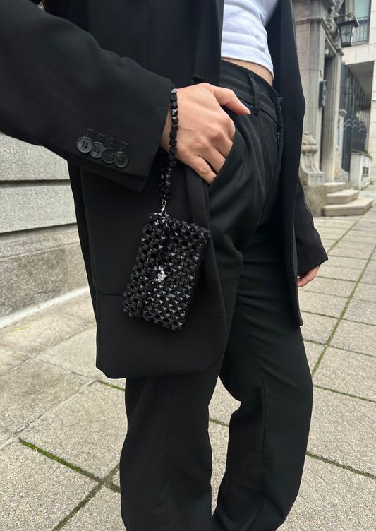 Beaded Crystal Wallet in Black
