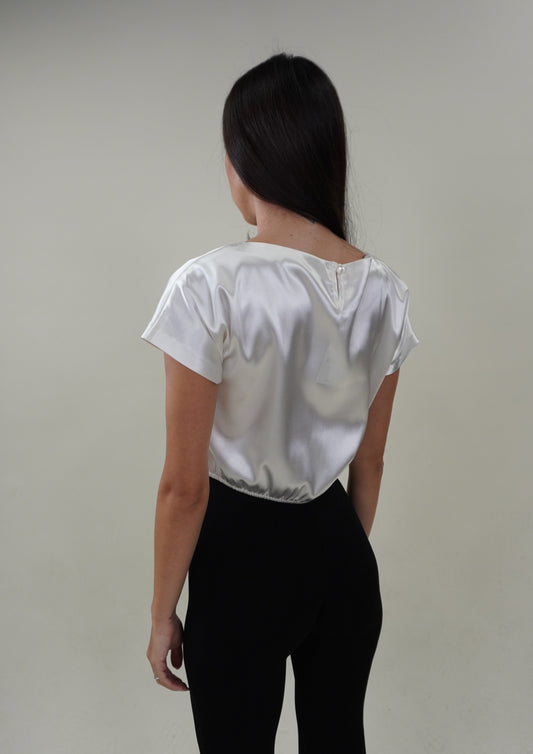 Ivory Satin Top with Short Sleeves