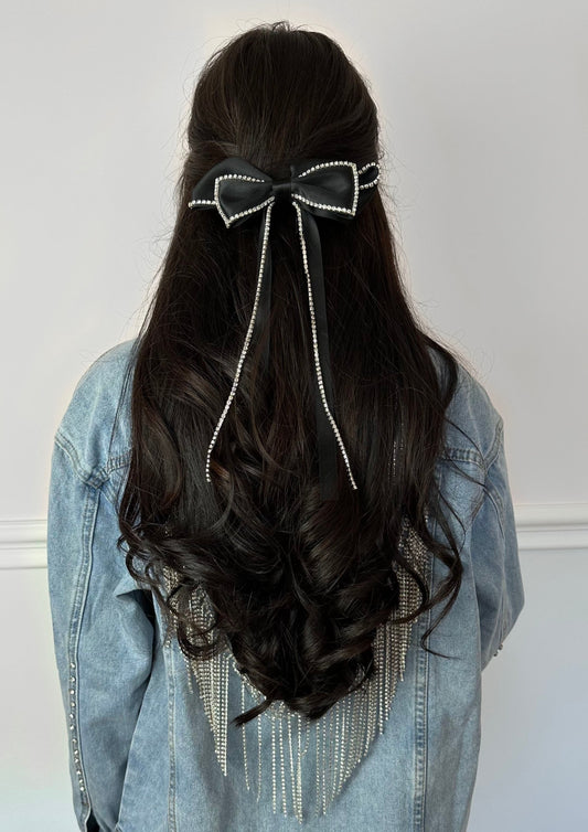 Handmade Bow in Black with Crystals