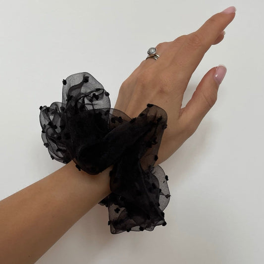 Black Organza Dotted Scrunchie