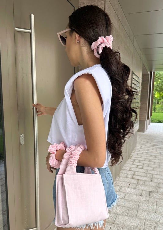 Pink Linen Scrunchie