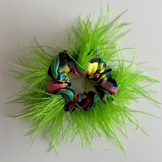 Lime Green Feathers Scrunchie