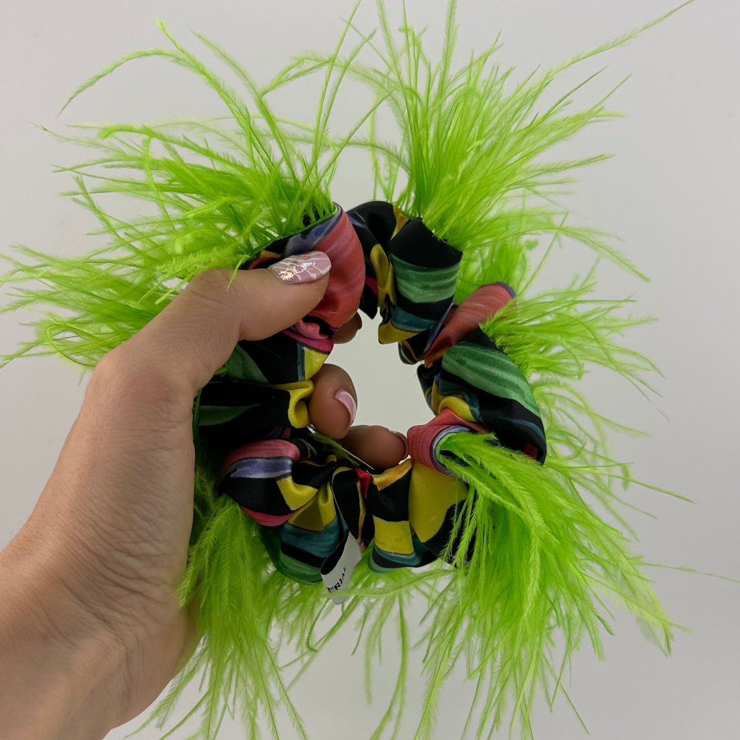 Lime Green Feathers Scrunchie