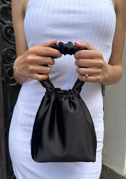 Handmade Satin Scrunchie Bag in Black