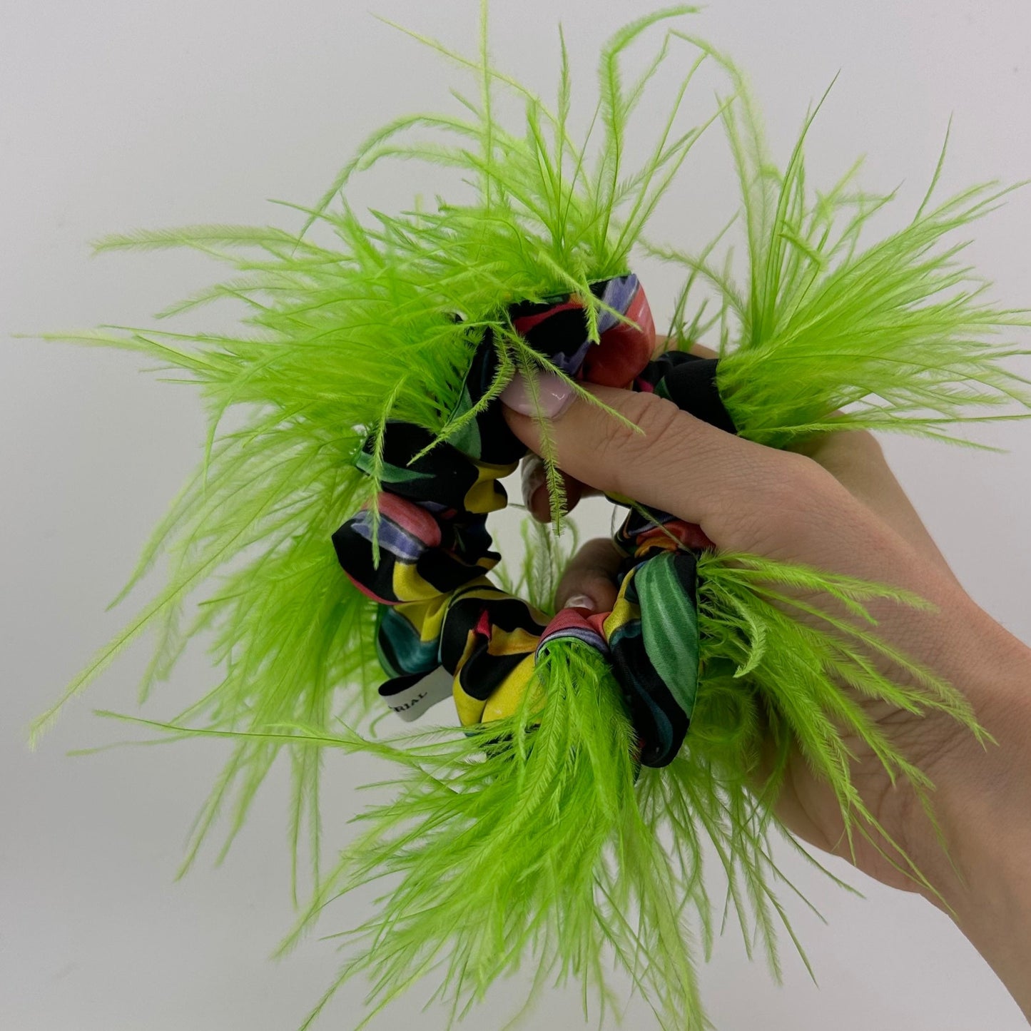 Lime Green Feathers Scrunchie