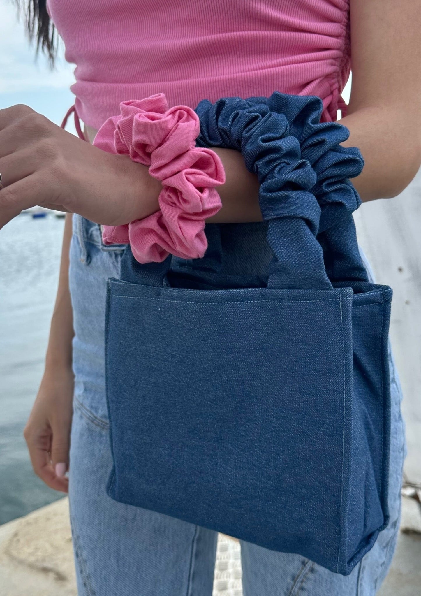 Denim Tote Scrunchie Bag