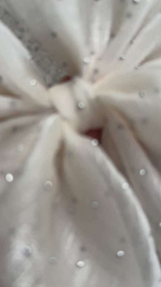 Handmade Ivory Organza Bow with silver crystals