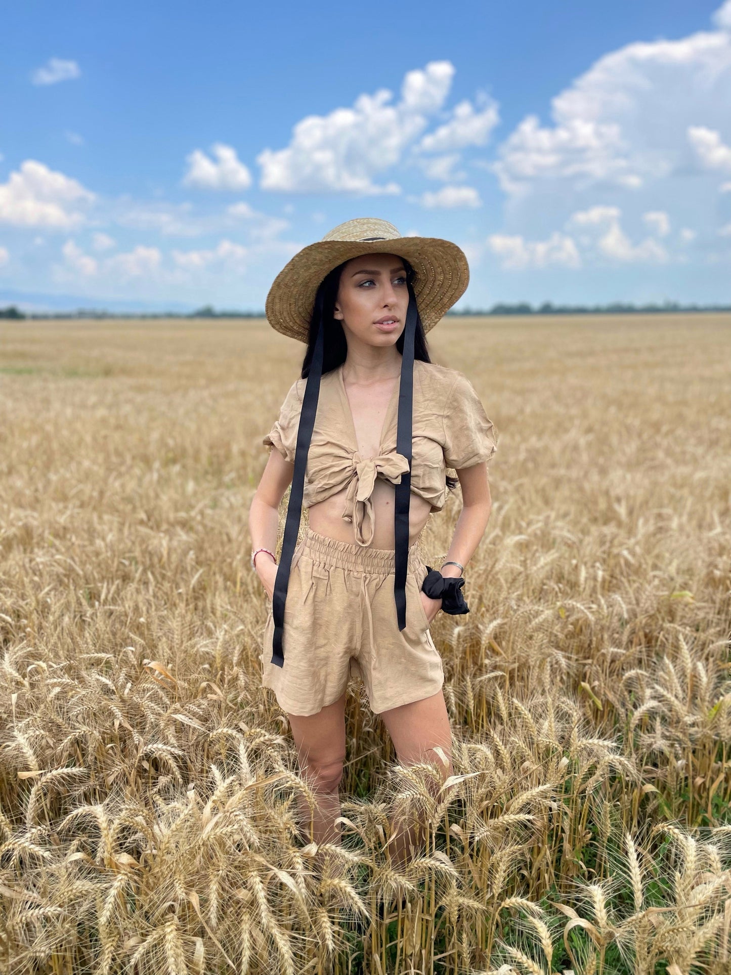 Straw Hat with Black Laces