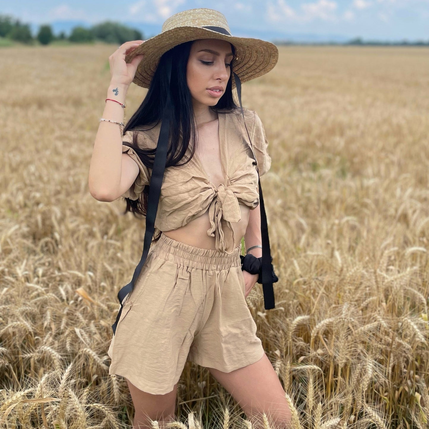 Straw Hat with Black Laces