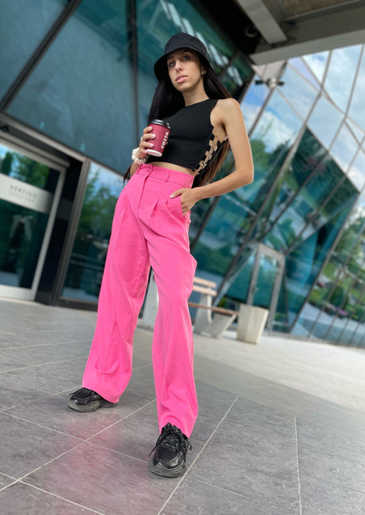 High Waist Wide Leg Pink Pants