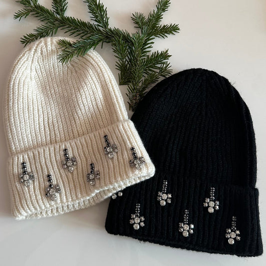 Knitted Winter Hat with Crystals