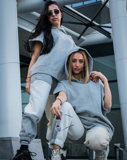 Solid Grey Hoodie with Sweatpants Set