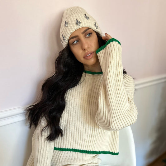 Knitted Winter Hat with Crystals