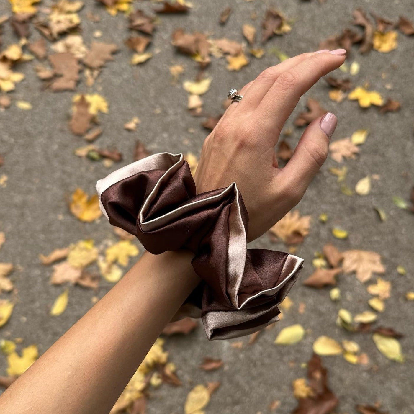 Chocolate Brown & Gold Scrunchie