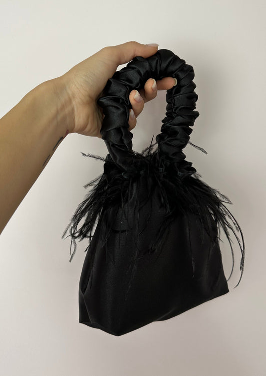 Handmade Satin Scrunchie Bag with Feathers