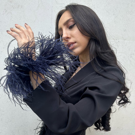 Navy Blue & Tulle Feathers Scrunchie