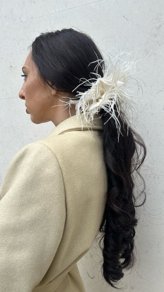 Ivory White Feathers Scrunchie
