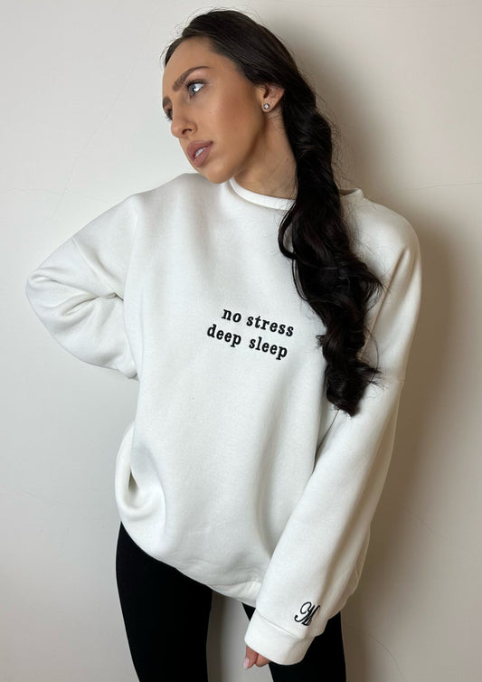 Oversized "No Stress" Sweatshirt in White