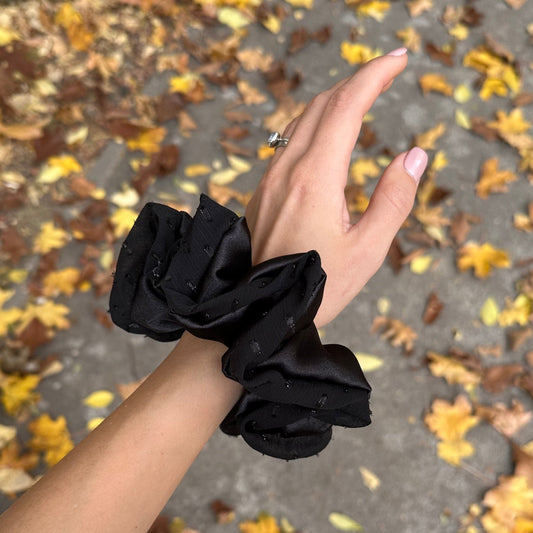 Solid Black & Chiffon Scrunchie