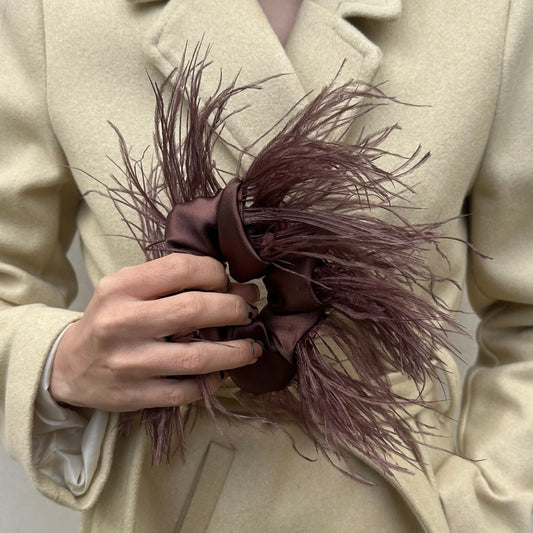 Chocolate Brown Feathers Scrunchie