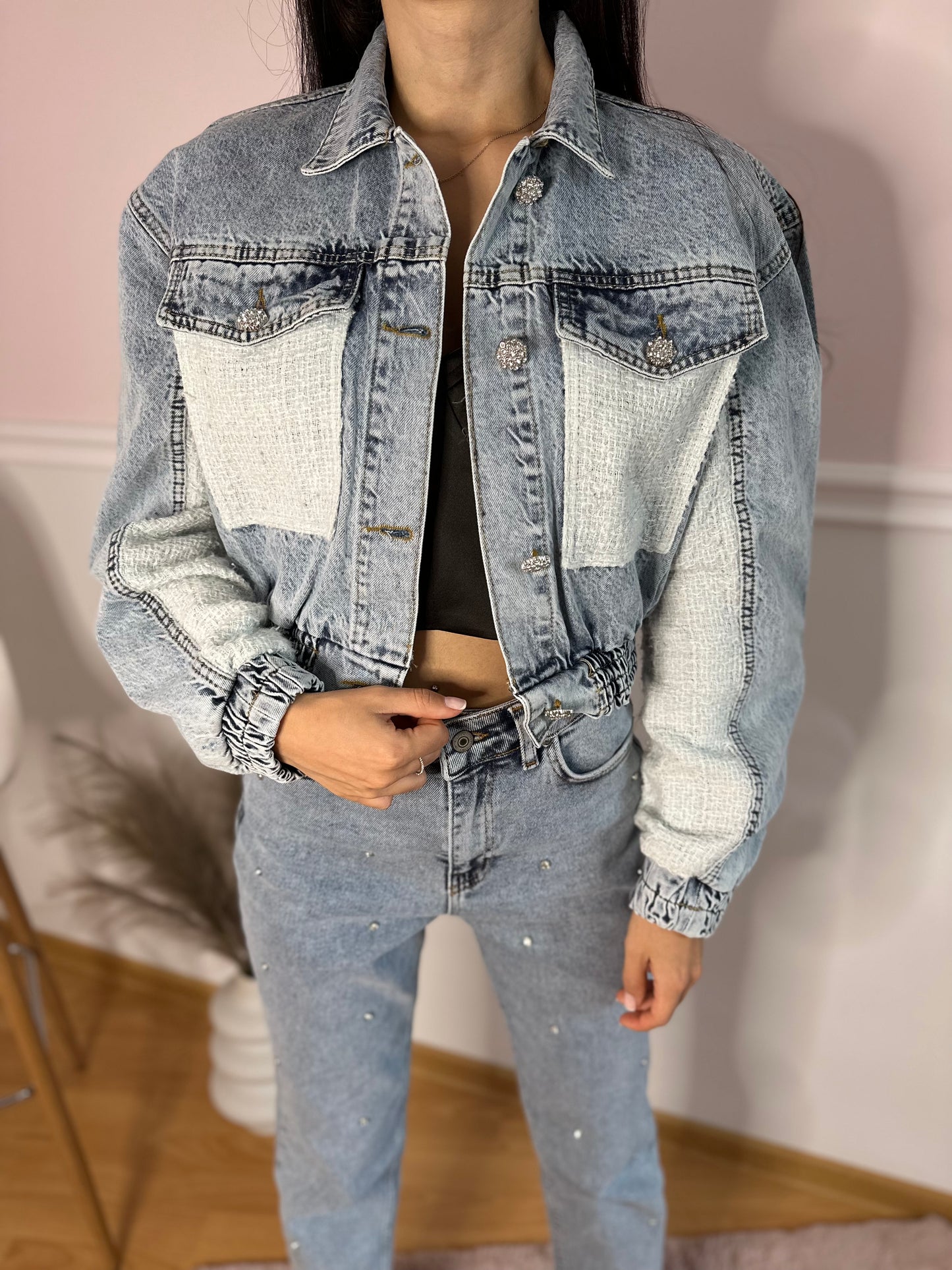 Oversized Light Denim & Tweed Jacket