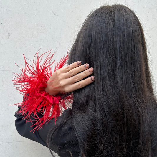 Red Feathers Scrunchie